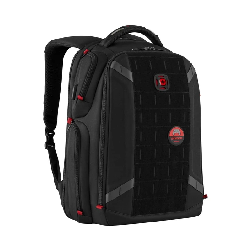 Wenger PlayerOne Gaming Laptop Backpack 17.3-Inch – 29L Tech Organizer Bag with Padded Laptop, Headset & Keypad Compartments, EVA‑Reinforced Front, Cooling Mesh Inserts & USB Port – Black
