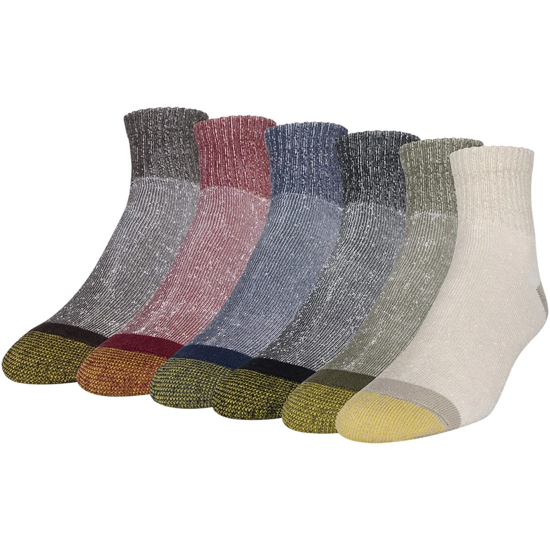Gold Toe Men's 656p Cotton Ankle Athletic Socks, Multipairs, Khaki/Olive/Black/New Navy/Red/Brown Heather (6-Pairs), Large (Pack of 6) - Image 1