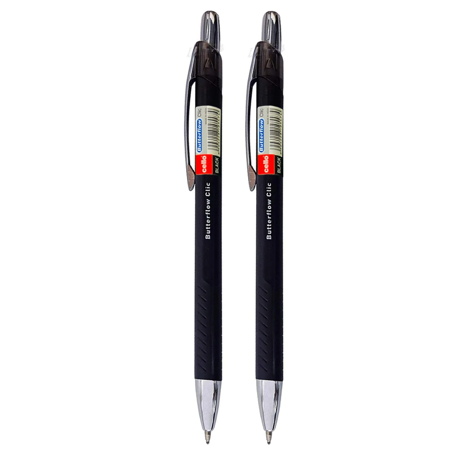 Cello Butterflow Clic Retractable Ballpoint Pens | Medium Point (0.8 mm) | Pack of 2 Biro, Black Pen