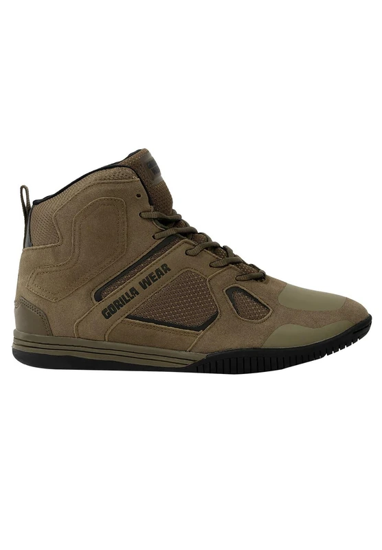 Gorilla Wear Bodybuilding Fitness Shoe Troy High Tops - Army Green - Sports Leisure Everyday Training Workout Laces with Logo Comfortable Extra Strong Hold for Men, Green, 4 UK