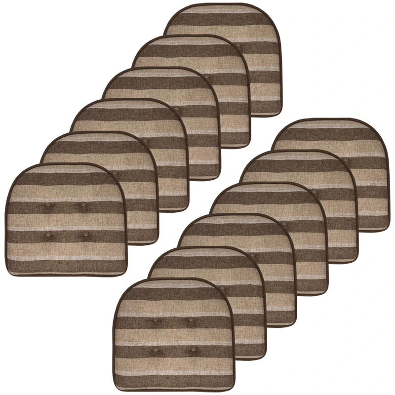 Sweet Home Collection Chair Cushion Memory Foam Pads Tufted Slip Non Skid Rubber Back U-Shaped 17" x 16" Seat Cover, 12 Count (Pack of 1), Bradford Chocolate/Beige