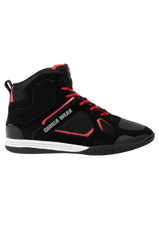 Gorilla Wear Bodybuilding Shoes Troy High Tops - Black/Red - Sports Leisure Everyday Training Workout Shoelaces with Logo Comfortable Extra Strong Hold for Men, red, 7 UK