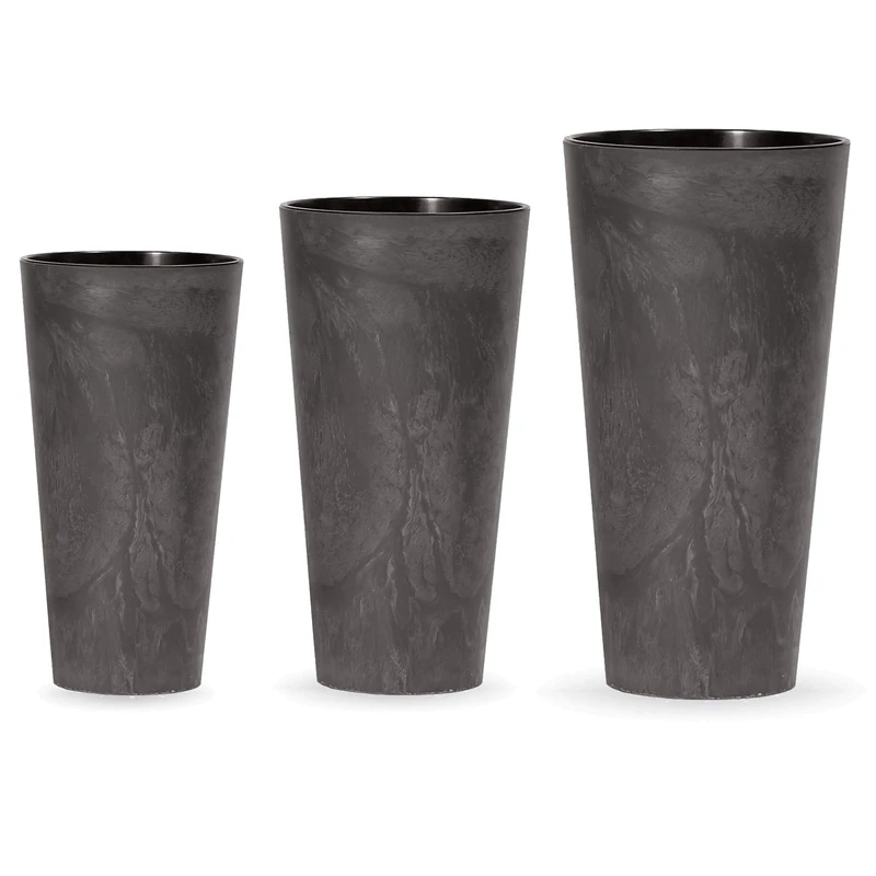 WELL HOME MOBILIARIO & DECORACIÓN Pack of 3 Tubus Slim Effect Plastic Pots with Tank in Anthracite Colour, Set of S