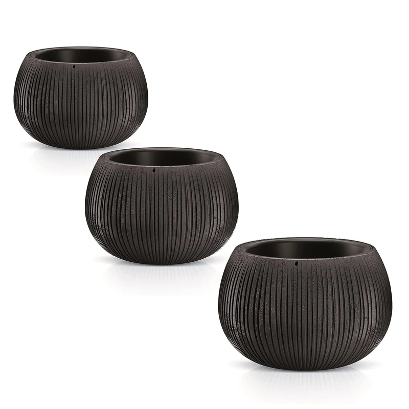WELLHOME Pack of 3 pots Prosperplast BETON BOWL plastic with tank in black cement color, size set L