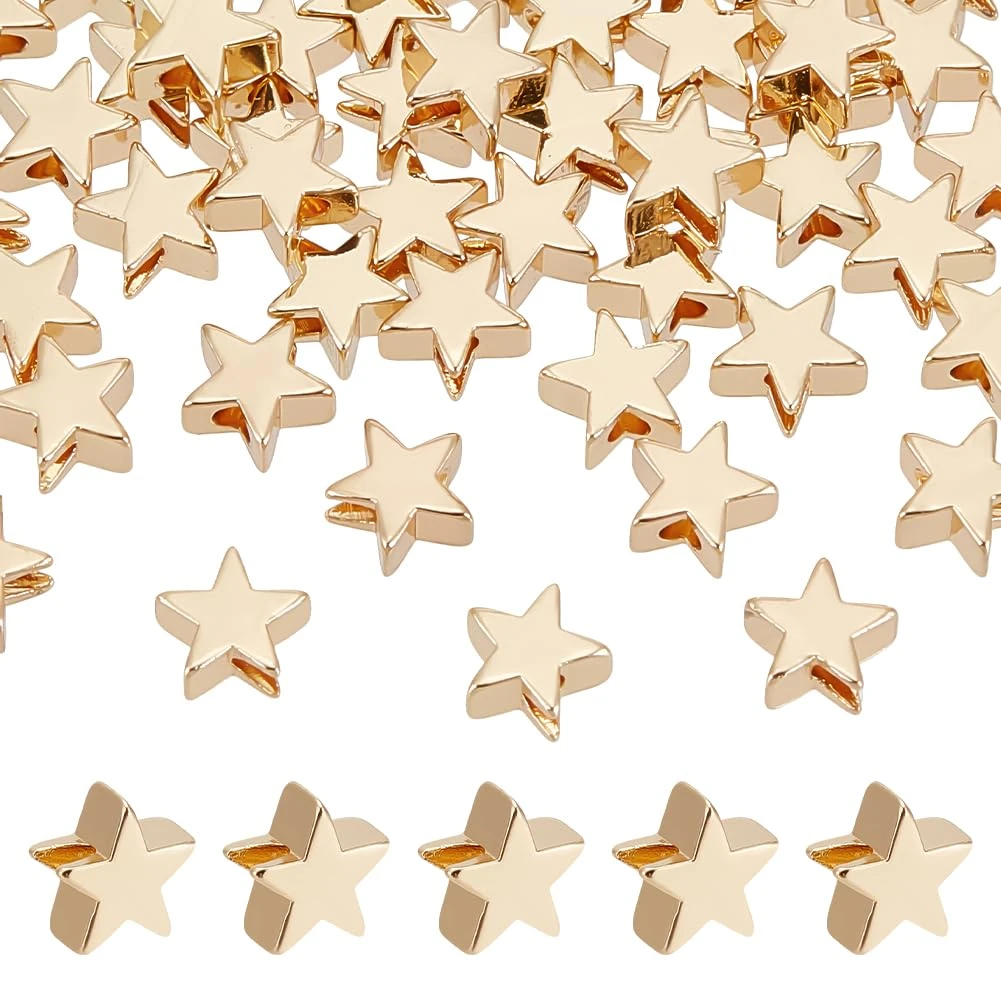 PH PandaHall 60pcs 14K Gold Plated Star Beads Spacer Beads for Wish Bracelet Making Gold Star Charms Mini Stars Embellishements for Jewellery Making Home Crafting Christmas Decoration 6mm
