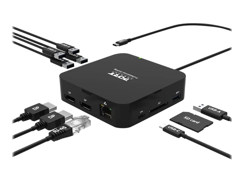 Port Connect Type-C 2 x 4k display travel docking station. Supports PXE Boot, 85w power distribution and allows connection of up to 10 different peripherals. - Image 1