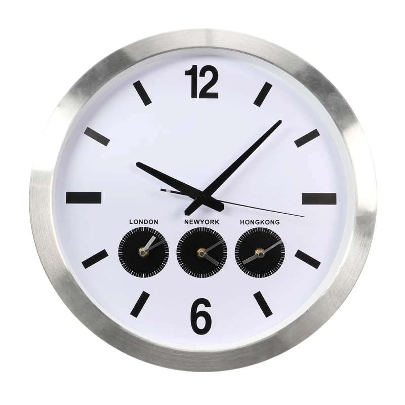 Perel Aluminium wall clock with 3 time zones up to 45 5 cm