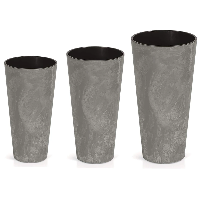 WELL HOME MOBILIARIO & DECORACIÓN Pack of 3 Tubus Slim Effect Plastic Pots with Tank in Dark Grey, Size M Set