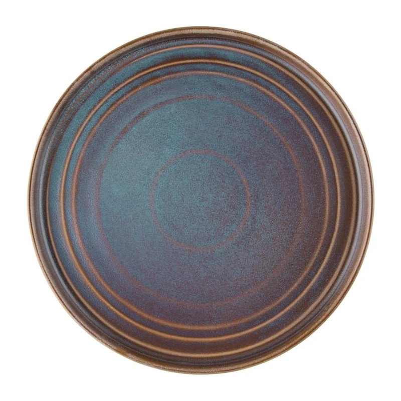 Olympia Cavolo Flat Round Dining Plates Blue Iridescent 270mm (4 Pack) - Porcelain Serving Plates, Oven and Dishwasher Safe FD916