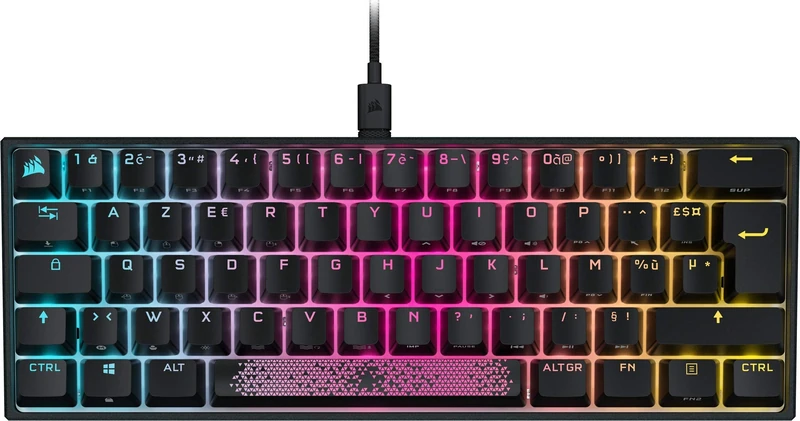 Corsair CH-9194010-FR, K65 RGB MINI 60% Mechanical Gaming Keyboard (Customizable RGB Backlight, CHERRY MX Red Mechanical Switches, PBT Double Injection Keys, AXON Technology) AZERTY Black