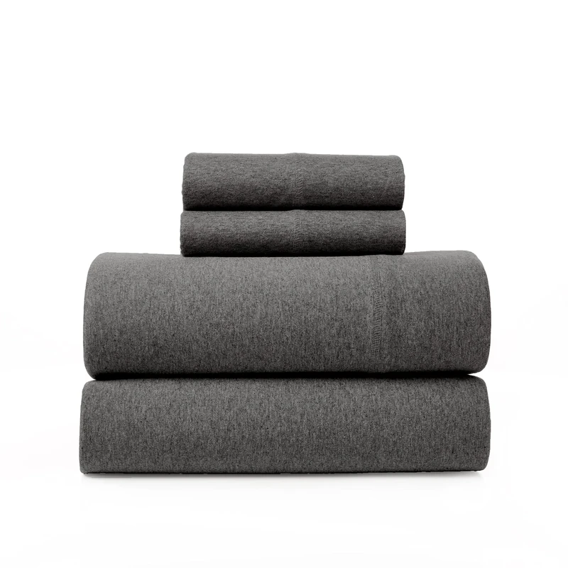 Road Trip America Jersey Knit Sheet Set - 4 Pieces Full Cotton Sheets Set - Soft Cozy Stretchy Knit Bed Linen (Dark Grey, Full) - Image 1