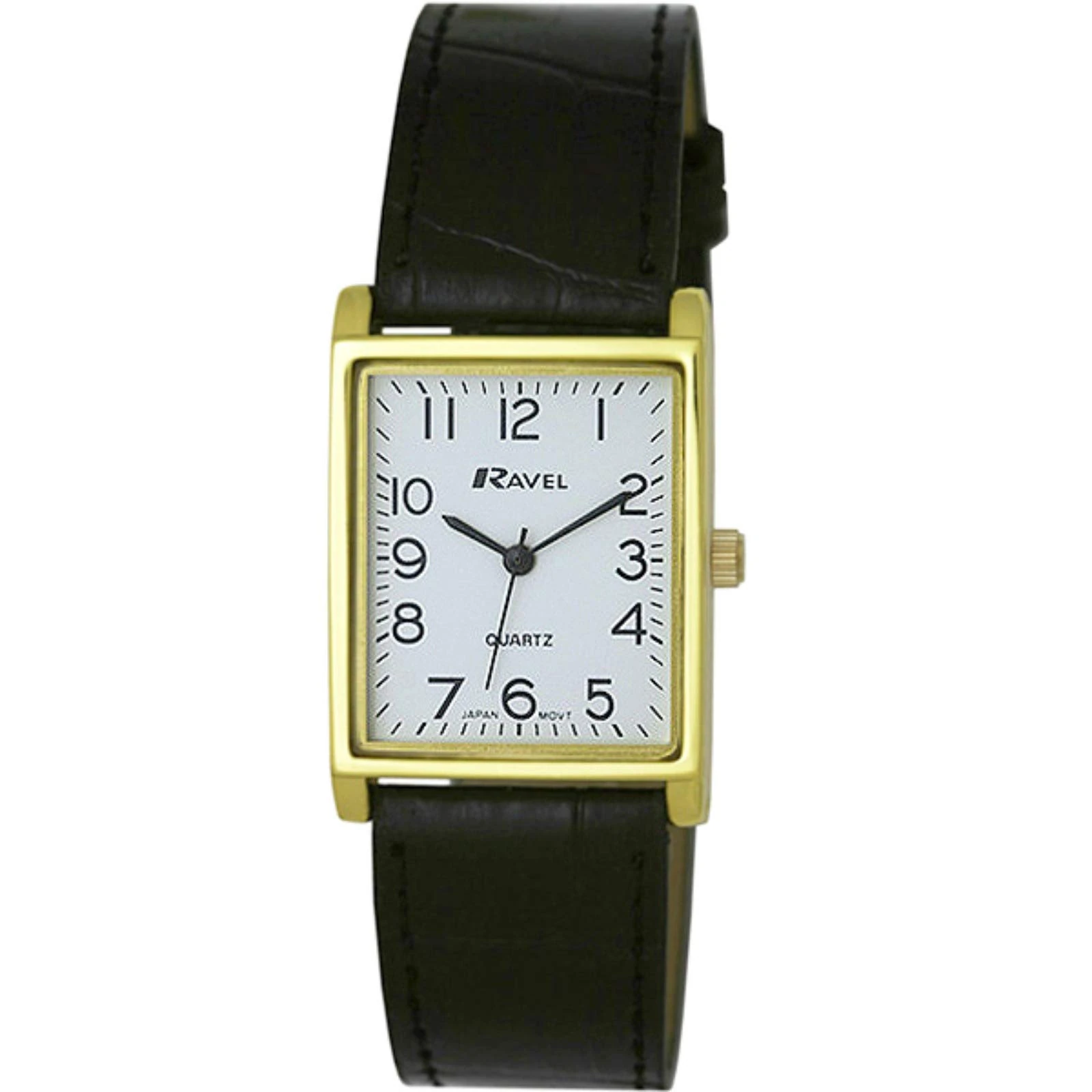 Ravel - Unisex Traditional Rectangular Watch with Clear Numeral Dial - Gold Tone/Black