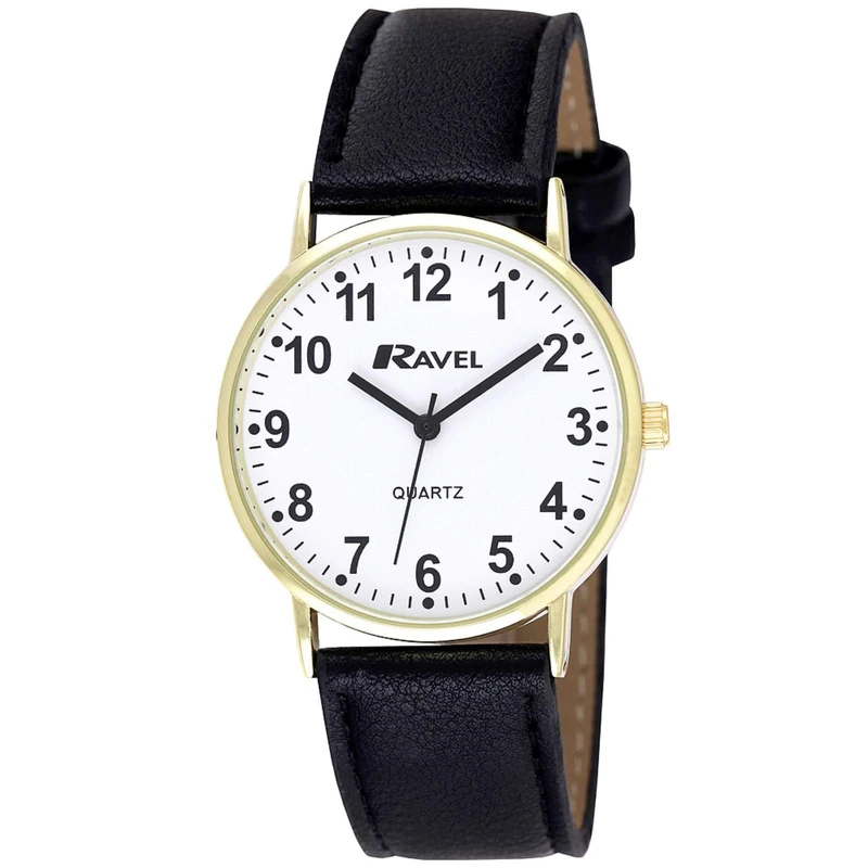 Ravel - Unisex Classic Everyday Watch - Black/Gold Tone/Number Dial
