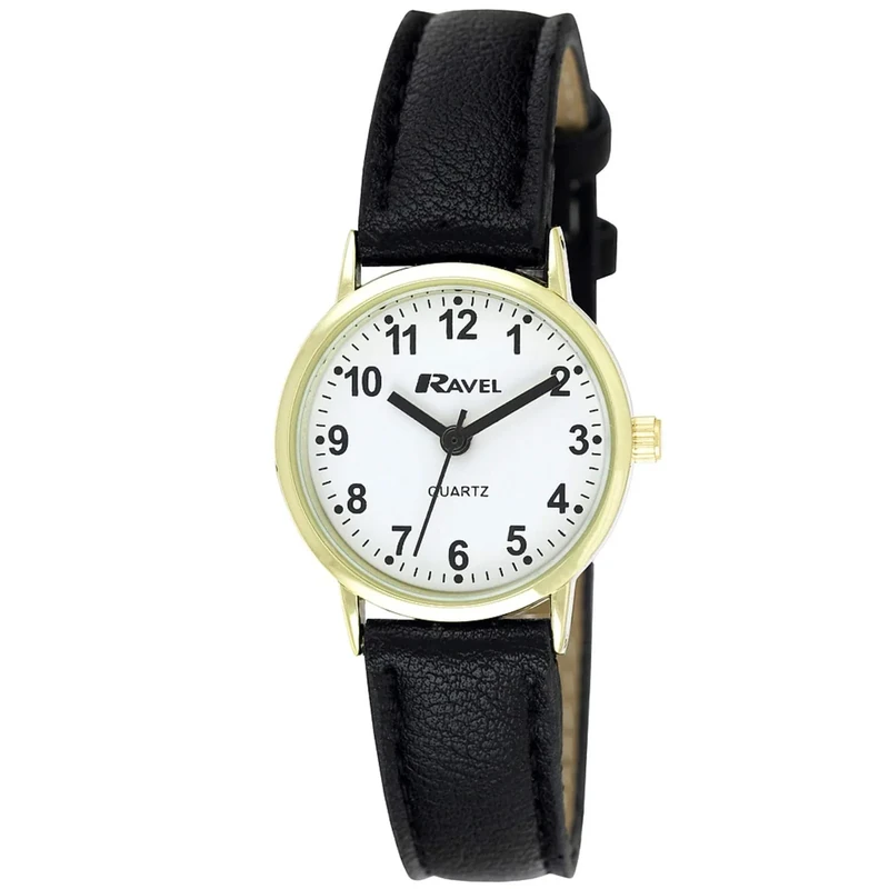 Ravel - Women's Classic Everyday Watch - Black/Gold Tone/Number Dial