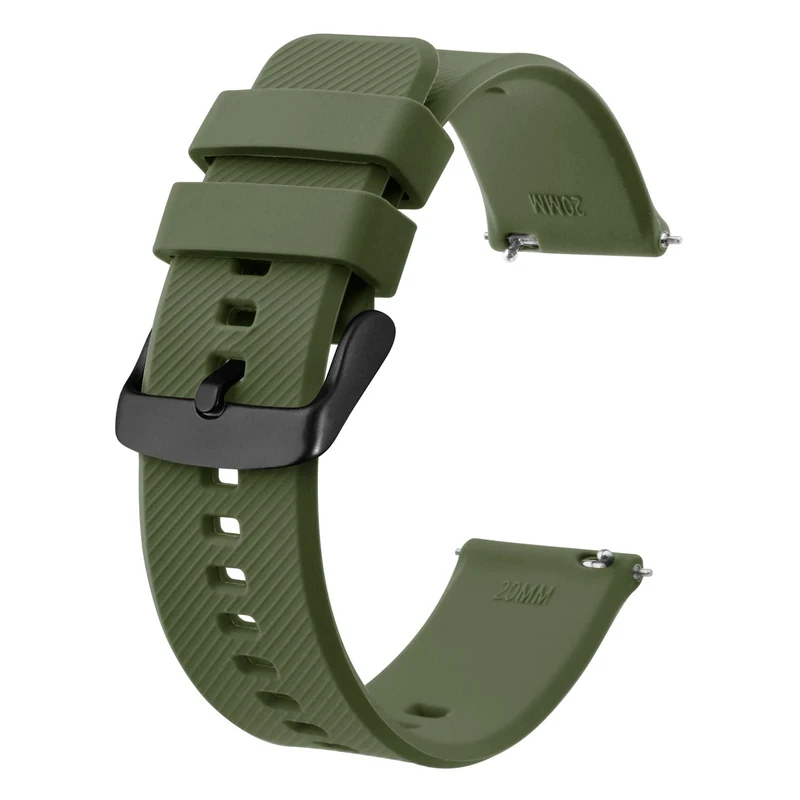 BISONSTRAP Watch Strap 20mm, Quick Release Silicone Watch Bands for Men Women (Army Green, Black Buckle)