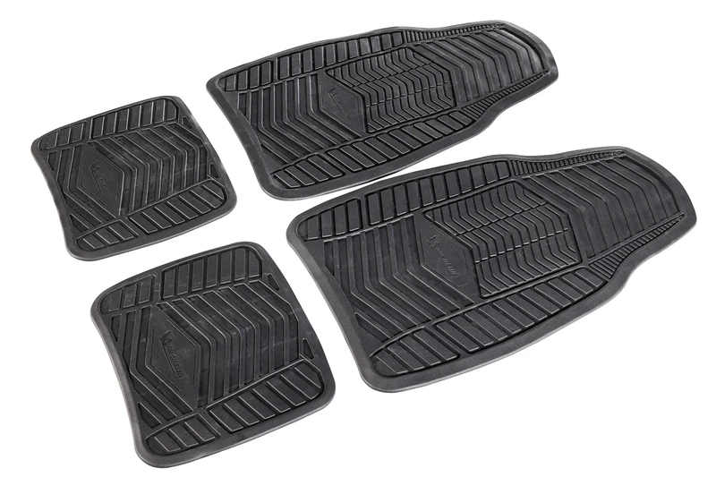 MICHELIN Car Rubber Floor Mats, Floor Mat Set Can Be Cut to Size, 4 Universal Rubber Mats for Front and Rear, Black, All-Weather Mat, Universal