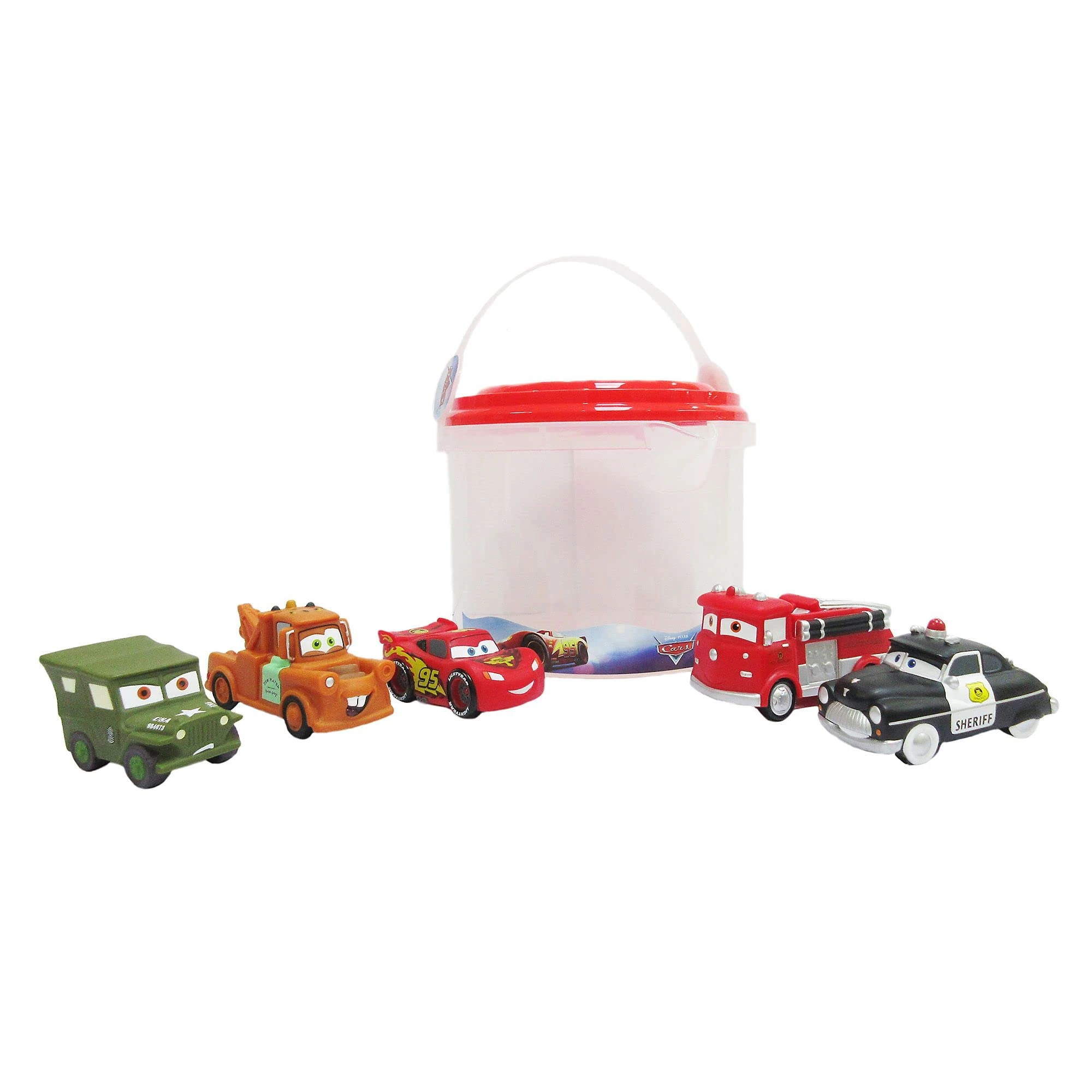 Disney Store Official Disney Pixar Cars Bath Toy Set, 5 Pc., Baby Playset Includes Lightning McQueen, Mater, Red, Sheriff and Sarge Figures - Bath or Paddling Pool Toy, Suitable for 6 months+