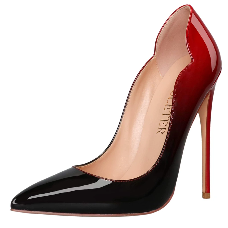 COLETER Women's Sexy Pointed Toe High Heels,4.72 inch/12cm Patent Leather Pumps,Wedding Dress Shoes,Cute Evening Stilettos, Red-Black, 7 UK