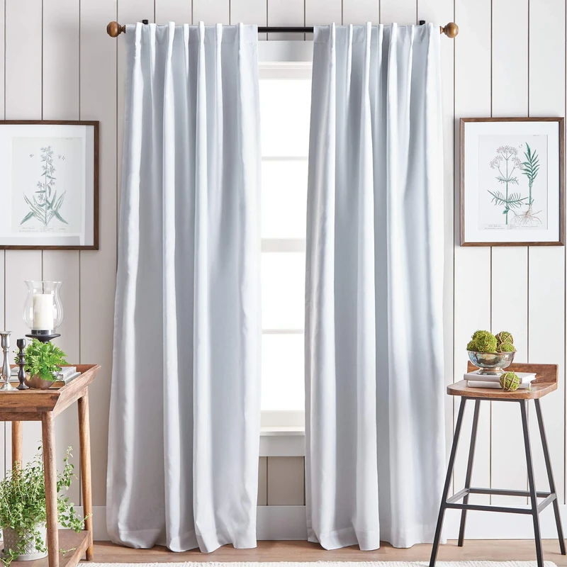 Martha Stewart Lido Linen Blackout Foam Lined Rod Pocket/Back Tab Window Curtain Panel Pair, 95", White - Image 1