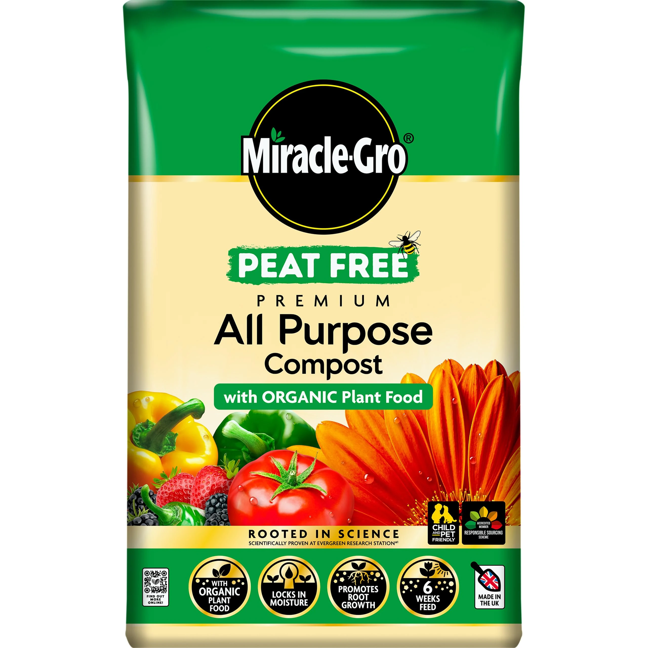 Miracle-Gro PEAT FREE Premium All Purpose Compost with Organic Plant Food, 40 Litres