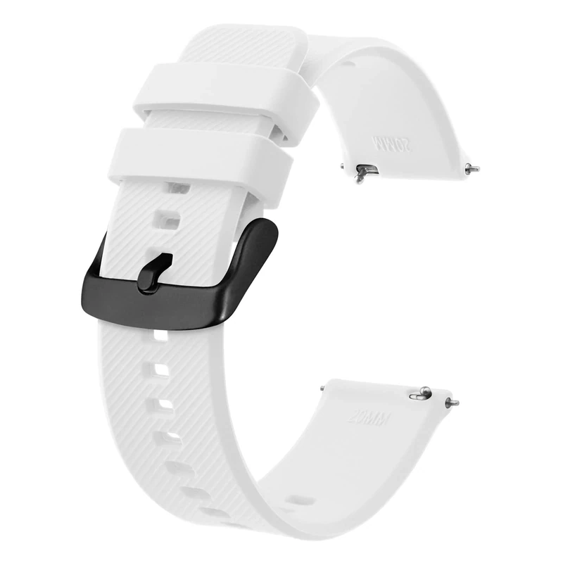 BISONSTRAP Watch Strap 18mm, Quick Release Silicone Watch Bands for Men Women (White, Black Buckle)