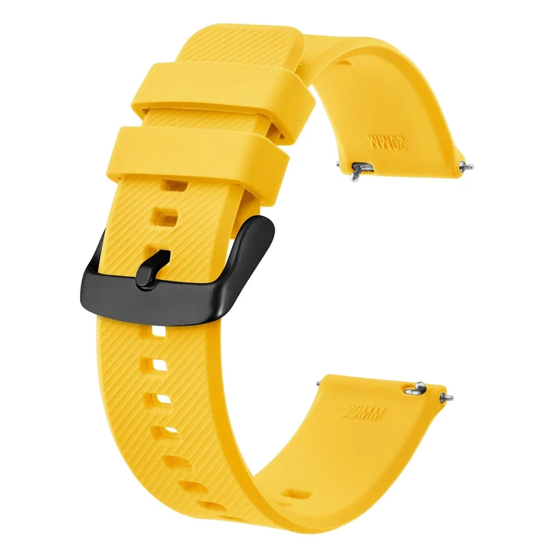 BISONSTRAP Watch Strap 20mm, Quick Release Silicone Watch Bands for Men Women (Yellow, Black Buckle)