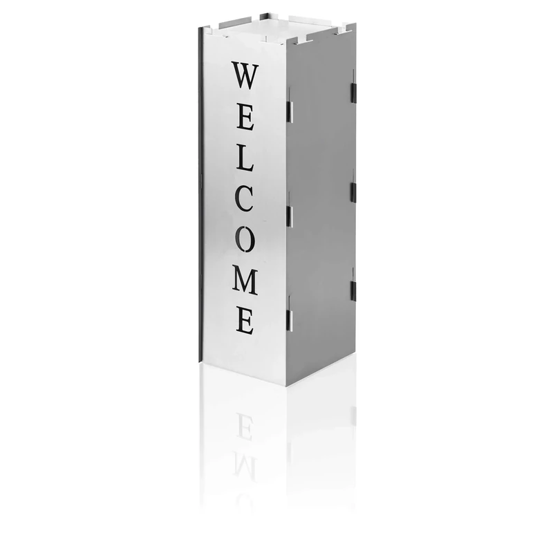 AMARE Home Decorative Column in Plug-In System - House Entrance Garden Lantern and Pedestal in Welcome Design, Sheet Steel, 18 x 18 x 50 cm, Made in Germany - Image 1