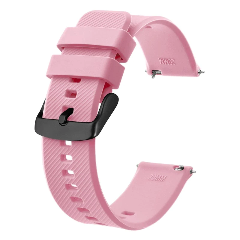BISONSTRAP Watch Strap 20mm, Quick Release Silicone Watch Bands for Men Women (Pink, Black Buckle)