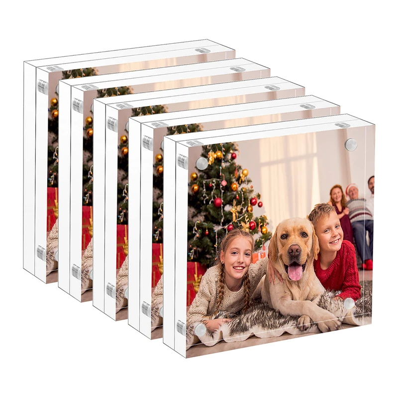 NIUBEE 4x4 Acrylic Frames 5 Pack, Double Sided Clear Freestanding Picture Display