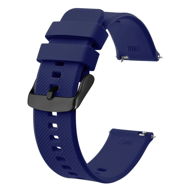 BISONSTRAP Watch Strap 20mm, Quick Release Silicone Watch Bands for Men Women (Dark Blue, Black Buckle)