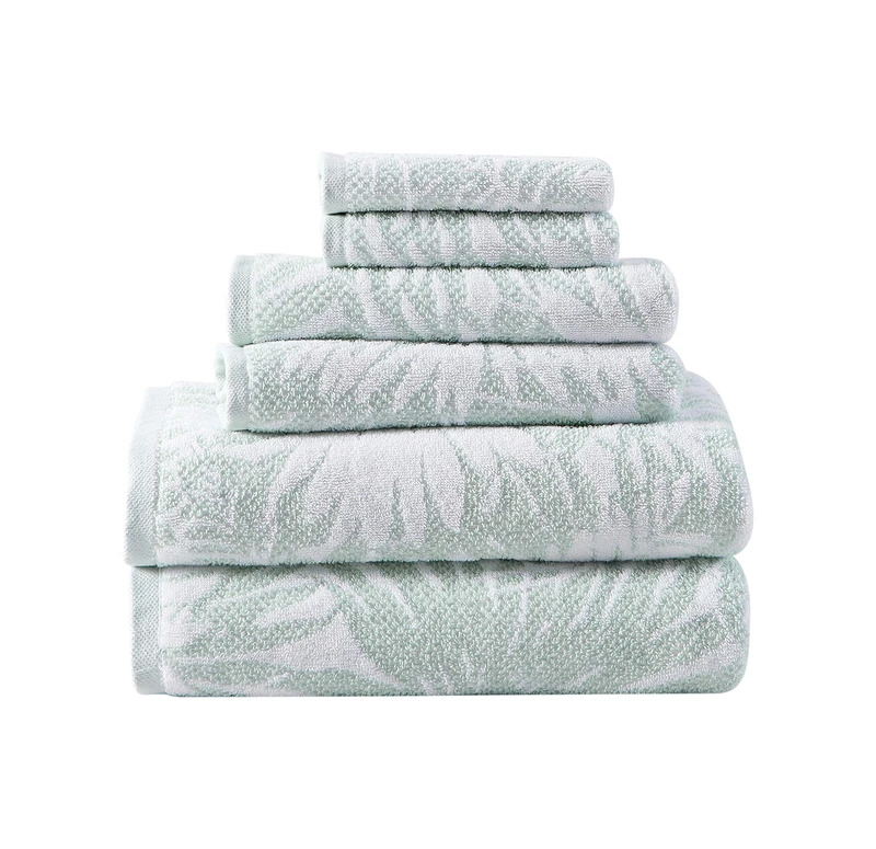 Tommy Bahama 100% Terry Cotton, Oeko-Tex Certified, Super Soft & Absorbant, Medium-Weight, Lago Palm Sage Green/White, 6 Piece