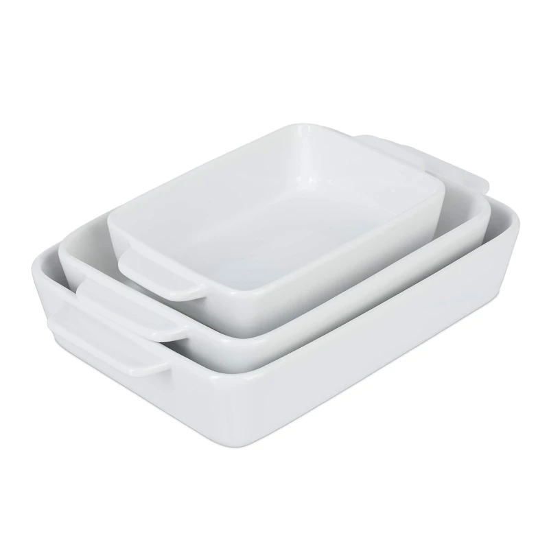 Relaxdays Set of Casserole Dishes 3 Sizes, Rectangular, Lasagna, Roast, Tiramisu, Ceramic Oven Form, Dishwasher Safe, 6 x 32 x 20 cm