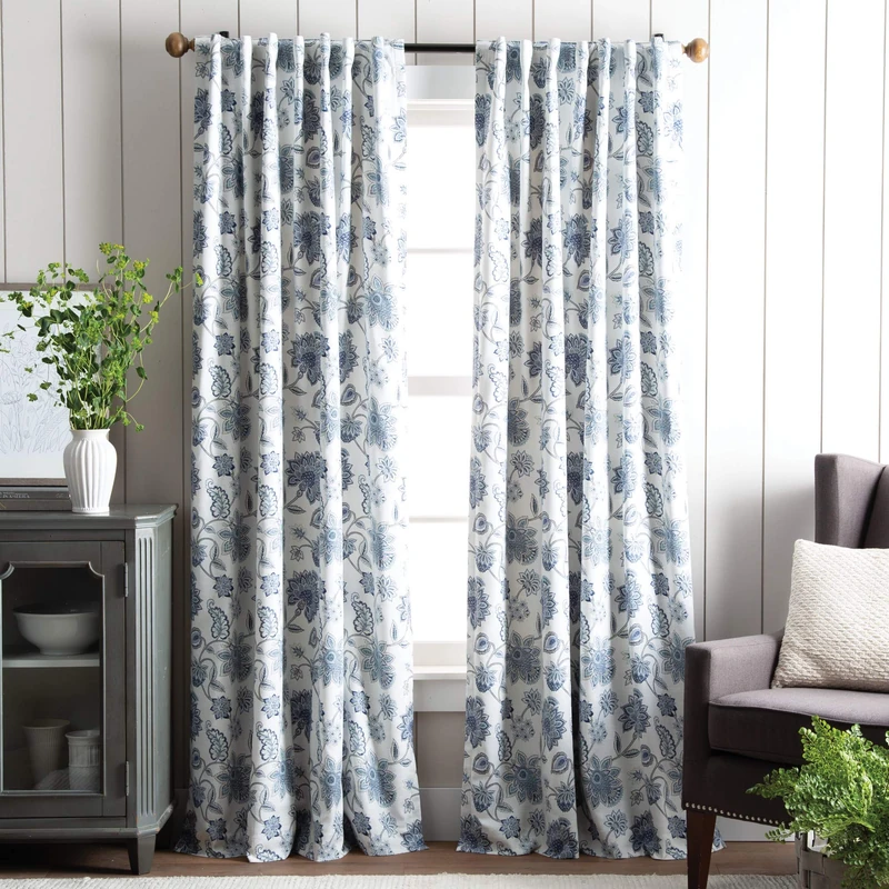 Martha Stewart Jakarta Rod Pocket/Back Tab Window Curtain Panel Pair, 95", Indigo