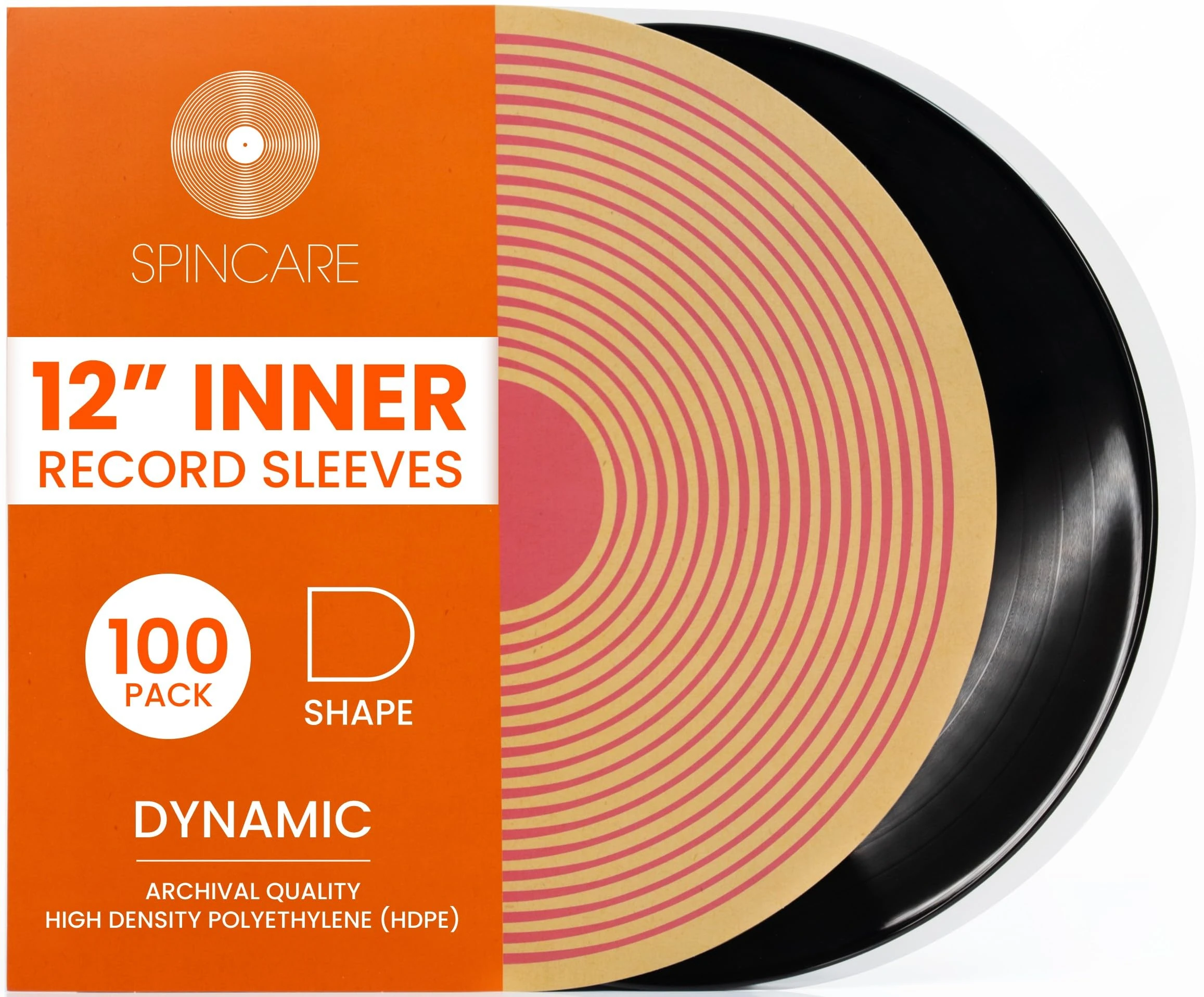 SPINCARE 100x 12 Inch Anti Static Inner Vinyl Record Sleeves | Dynamic Rounded Edge Plastic LP Sleeve | Replace Cardboard PVC & Paper Sleeves | Premium 50 Micron HDPE - Won't Bunch Or Collapse