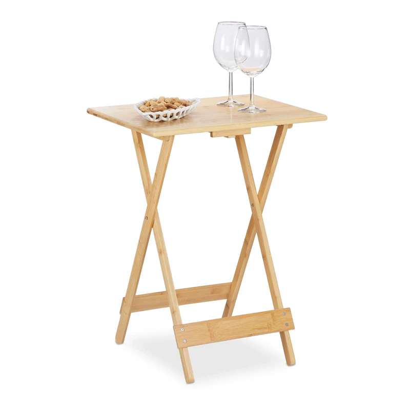 Relaxdays Side Table, H x W x D: approx. 63.5 x 48 x 38 cm, Foldable, Bamboo, Natural Finish