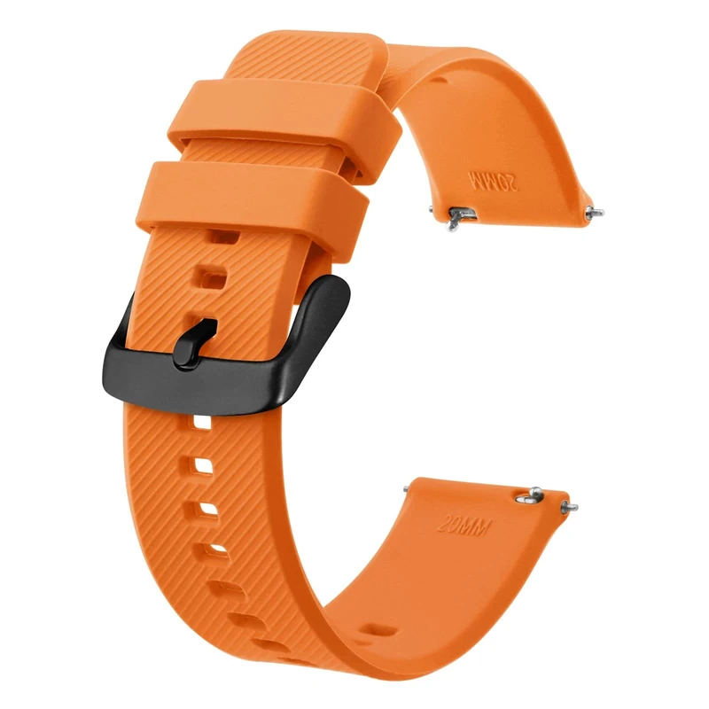 BISONSTRAP Watch Strap 20mm, Quick Release Silicone Watch Bands for Men Women (Orange, Black Buckle)