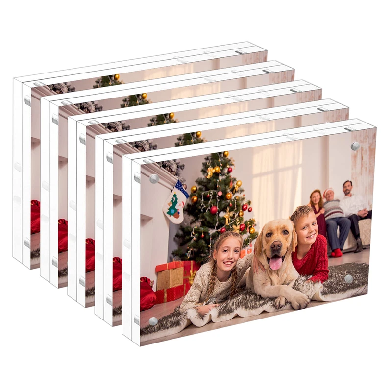 NIUBEE 5x7 Acrylic Picture Frame 5 Pack, 20% Thicker Block Clear Double Sided Photo Postcard Display
