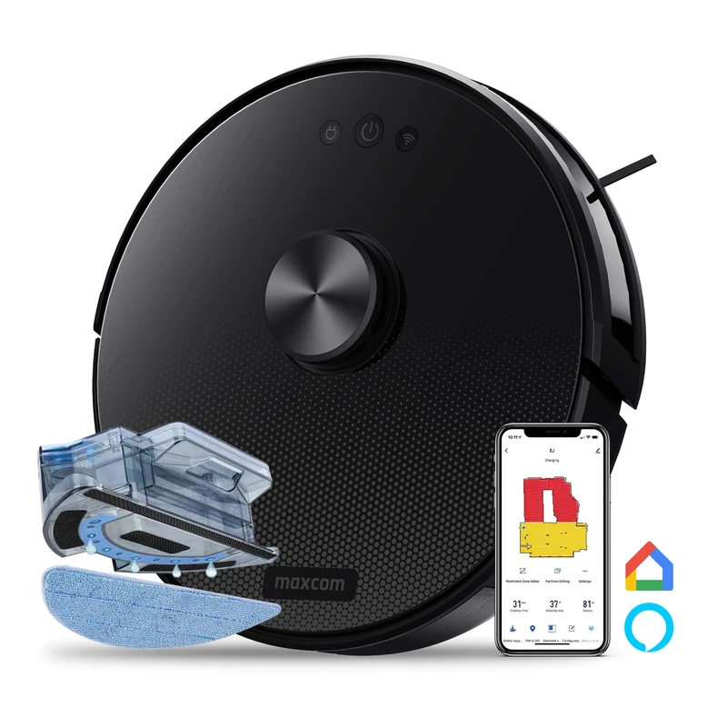 Maxcom Robot Vacuum Cleaner with Mop - Robotic Hoover, 2000pa Strong Suction, Vacuum Mop Hard Floor, Carpet, Connect with APP, Alexa Devices - MH19 Laser Vision - Smart Home Robot Vacuum Laser Mapping