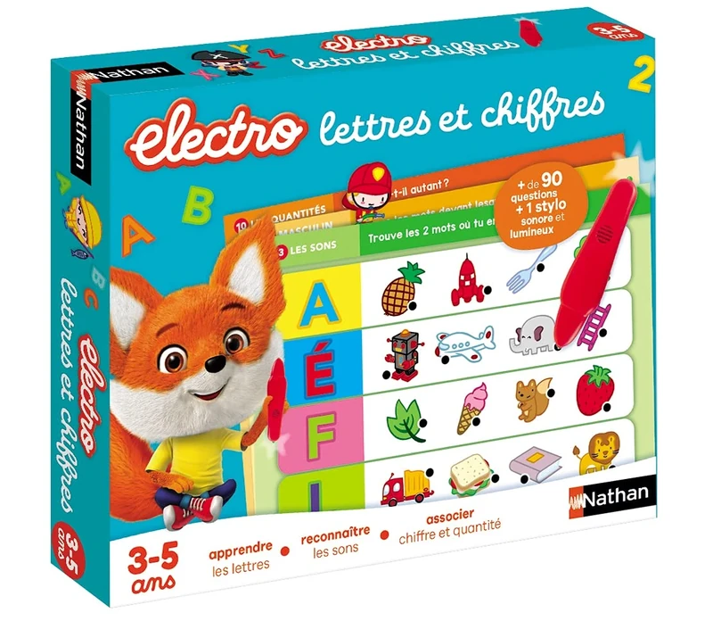 Dujardin Nathan Nathan – Electro Letters and Numbers – Learn Letters, Sounds and Quantities – Electronic Educational Game – 1 Sound and Light Pen Included – For Children aged 3 to 5 Years