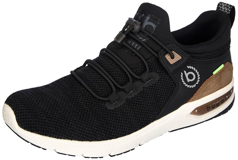 bugatti Men's Sporty Sneaker with Memory Foam in a Sporty Design, Elastic Laces, Breathable, Black, 6.5 UK