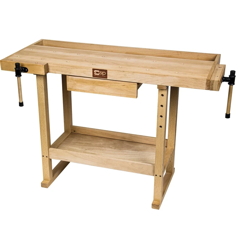 SIP Beech Wooden Workbench with Drawer, Shelf & 2 Work Bench Vice 1350 x 620 x 900mm
