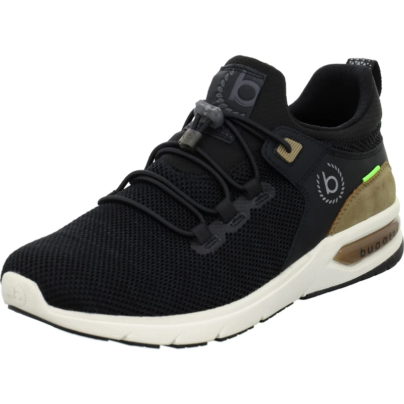 bugatti Men's Sporty Sneaker with Memory Foam in a Sporty Design, Elastic Laces, Breathable, Black, 9.5 UK