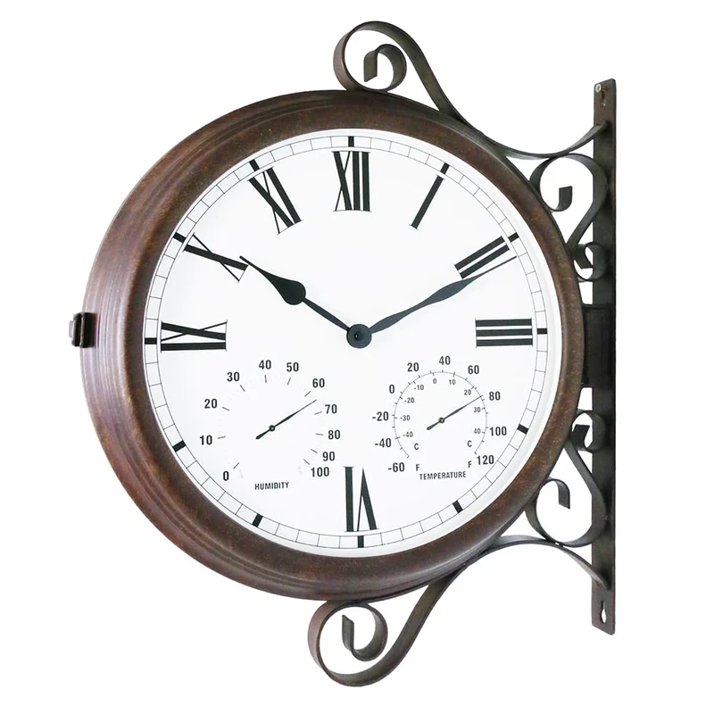 Bestime MT-32 Three-in-one Double Sided Metal Wall Clock.Quiet,Easy Read,Antique Hanging Clocks,Garden,Indoor,Outdoor,Home Décor,Farmhouse,Yard,Station,Office,Photography Props,Living,Kitchen,Bedroom.