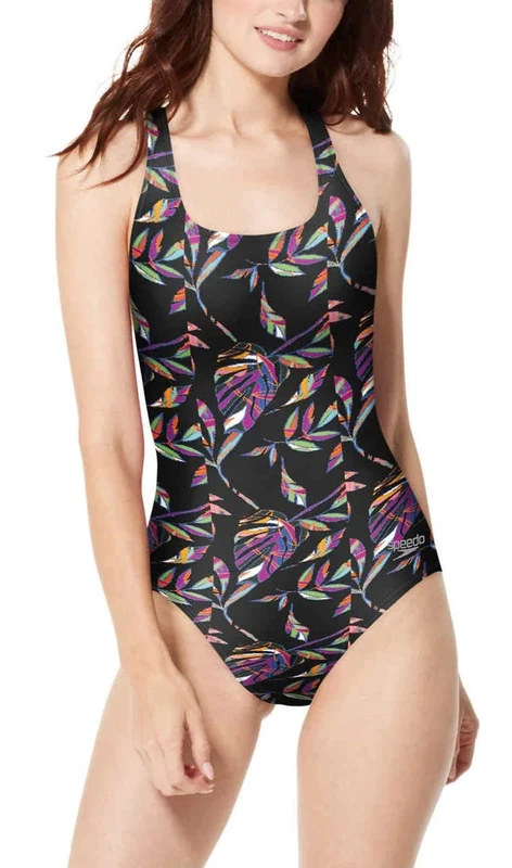 Speedo Womens Ultraback One Piece Swimsuit (Multi Black, Large)