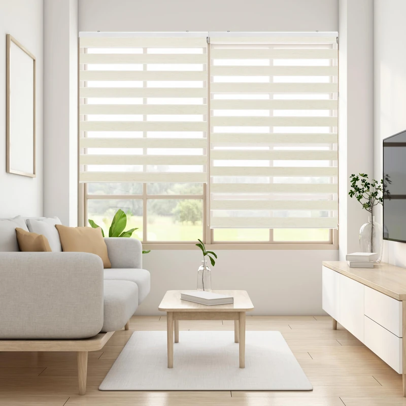 Blindecor LIRA Double Layer Roller Blind Night and Day, Beige (Linen), 110 x 180 cm