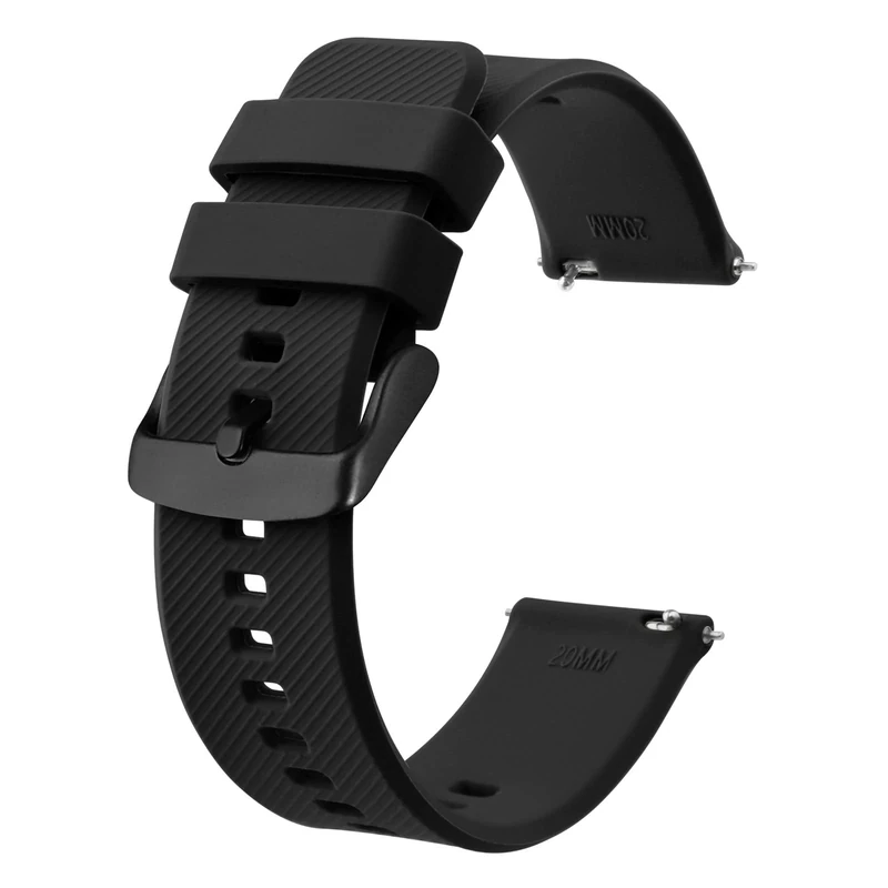 BISONSTRAP Watch Strap 18mm, Quick Release Silicone Watch Bands for Men Women (Black, Black Buckle)