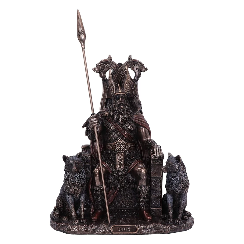 Nemesis Now Bronze Odin All Father Wolves and Throne Figurine,22cm