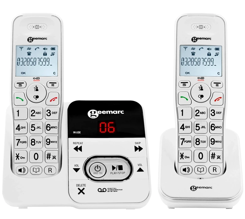Geemarc Amplidect 295 Twin - Loud DECT Cordless Phone and Additional Handset with Answer Machine and Big Buttons for the Elderly - Low to Medium Hearing Loss - Hearing Aid Compatible - UK Version