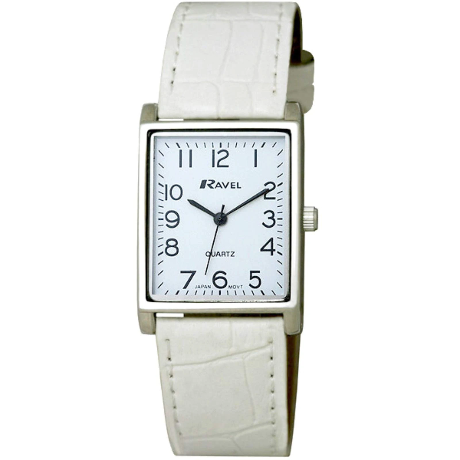 Ravel - Unisex Traditional Watch with Clear Numeral Dial - Silver Tone/White