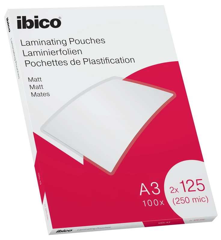 Ibico A3 Laminating Pouches, 250 Micron (2x125), High Document Protection & Durability, Pack of 100, Matt Finish, Clear, 627324